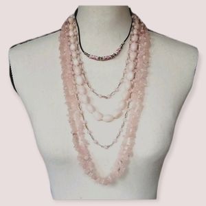 Vintage Mid Century Rose Quartz Necklace Bundle 5 Piece Set